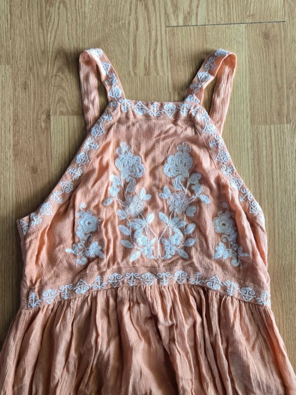 En Creme Embroidered Boho Midi Dress M Peach Cottagecore Prairie Festival